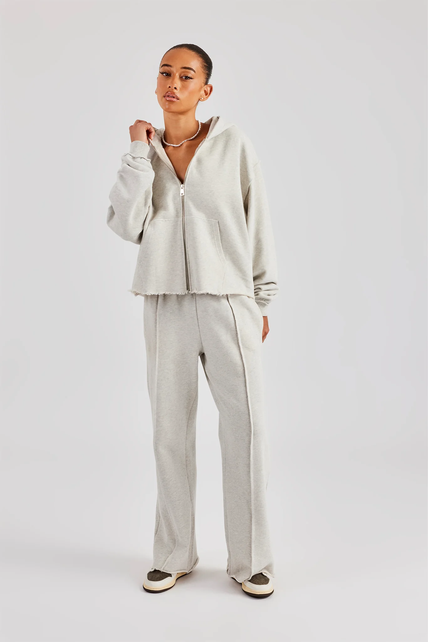 Womens Exposed Seam Zip Through Hoodie - Grey Marl - Image 4
