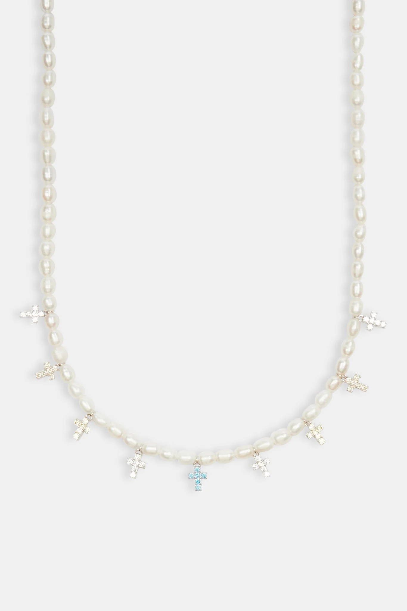 Womens Freshwater Pearl & Multi Colour Ice Cross Necklace - White - Image 2