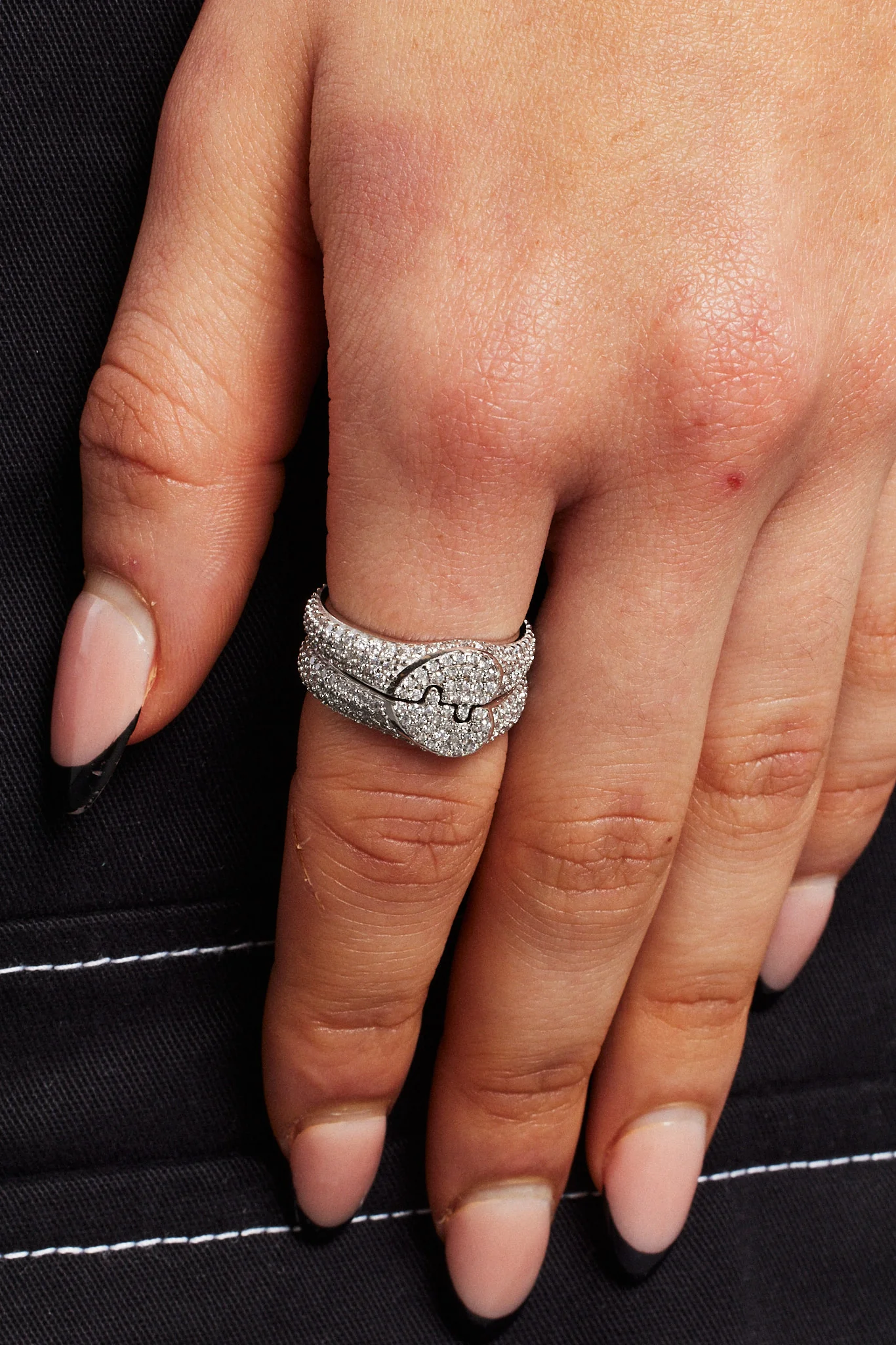 Womens Iced Connecting Heart Ring - Image 2