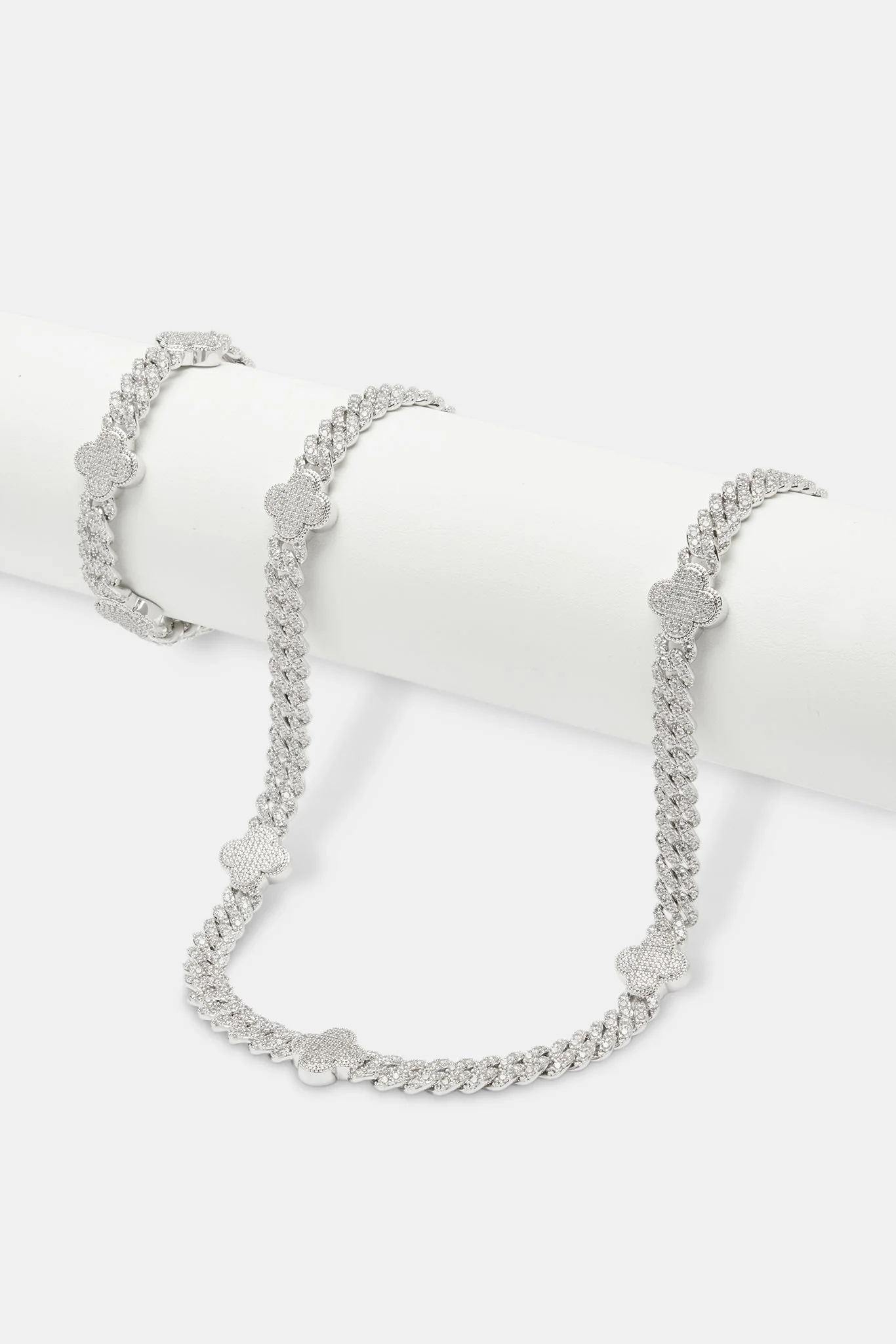 Womens Iced Motif Tennis Chain + Bracelet - White - 5mm - Image 2