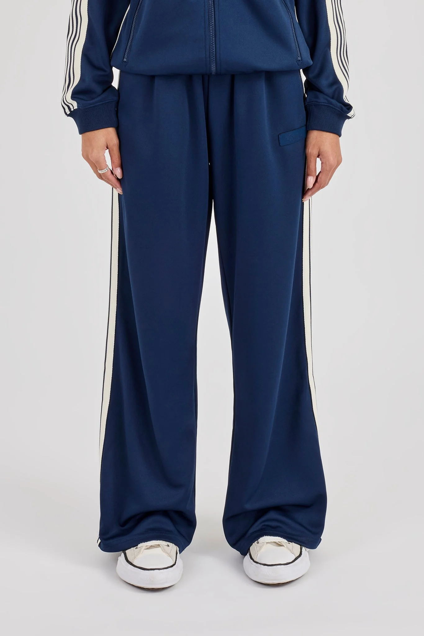 Womens Poly Smooth Taping Track Pant - Navy Blue - Image 2