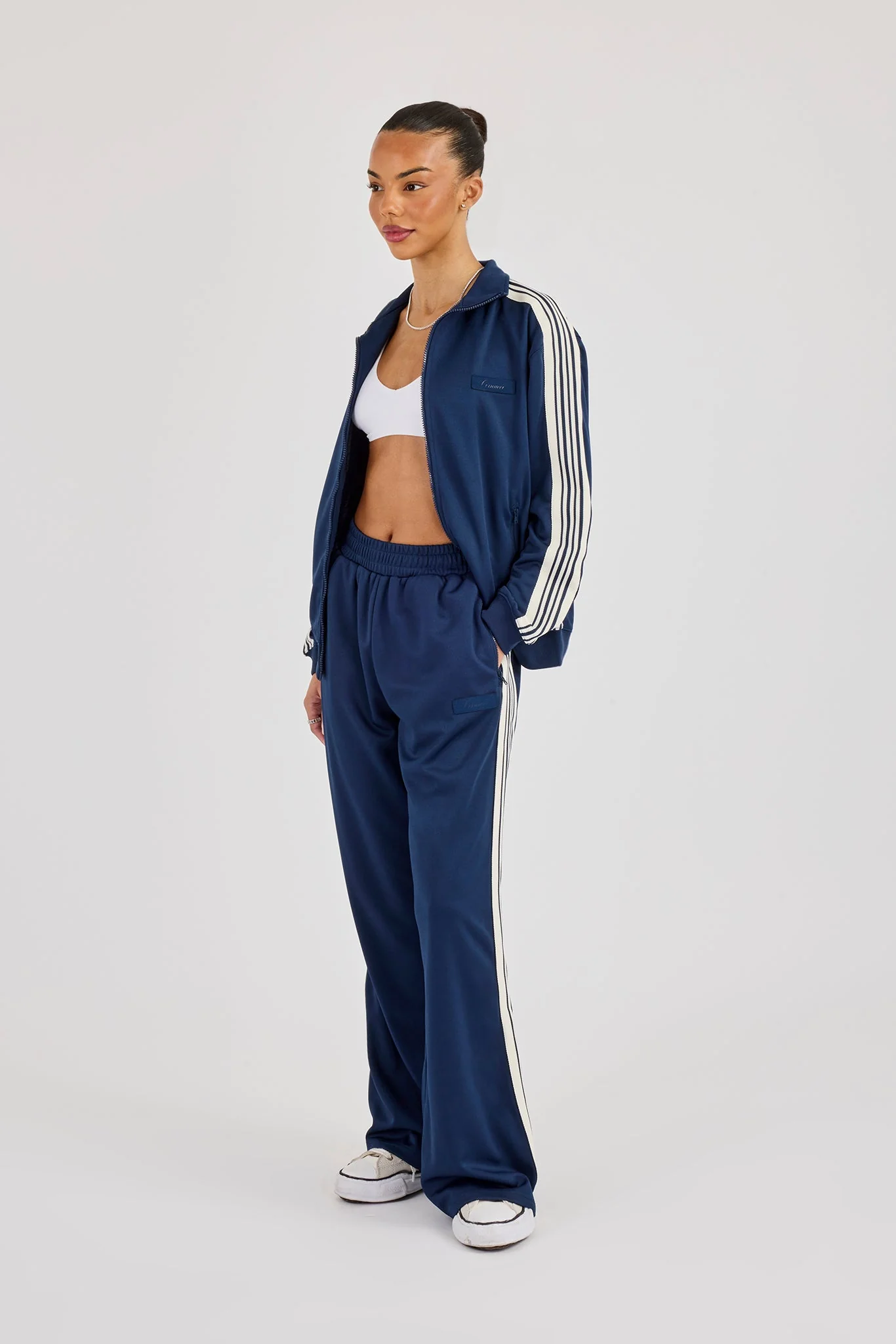 Womens Poly Smooth Taping Track Pant - Navy Blue - Image 4