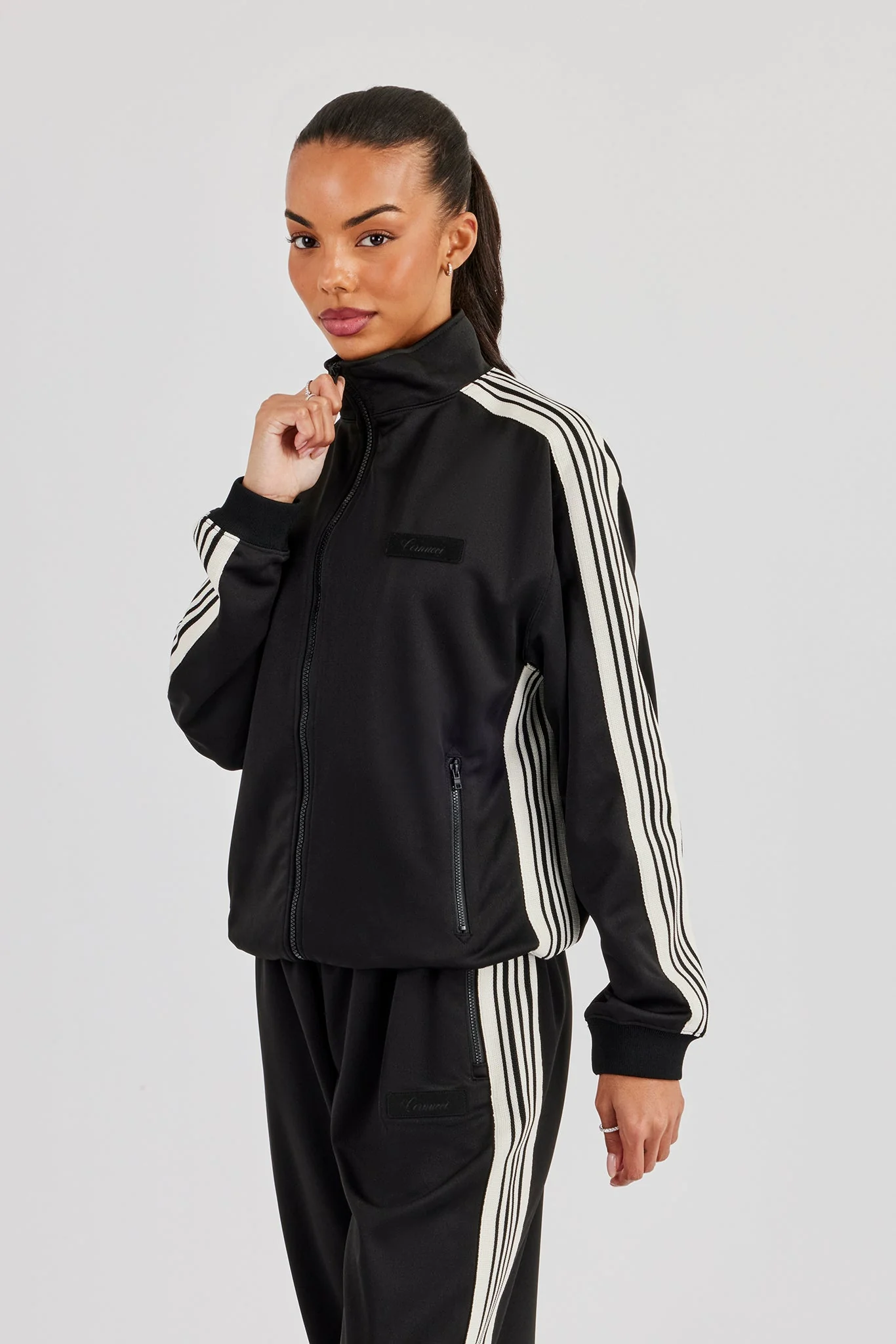 Womens Poly Smooth Taping Track Top - Black - Image 5