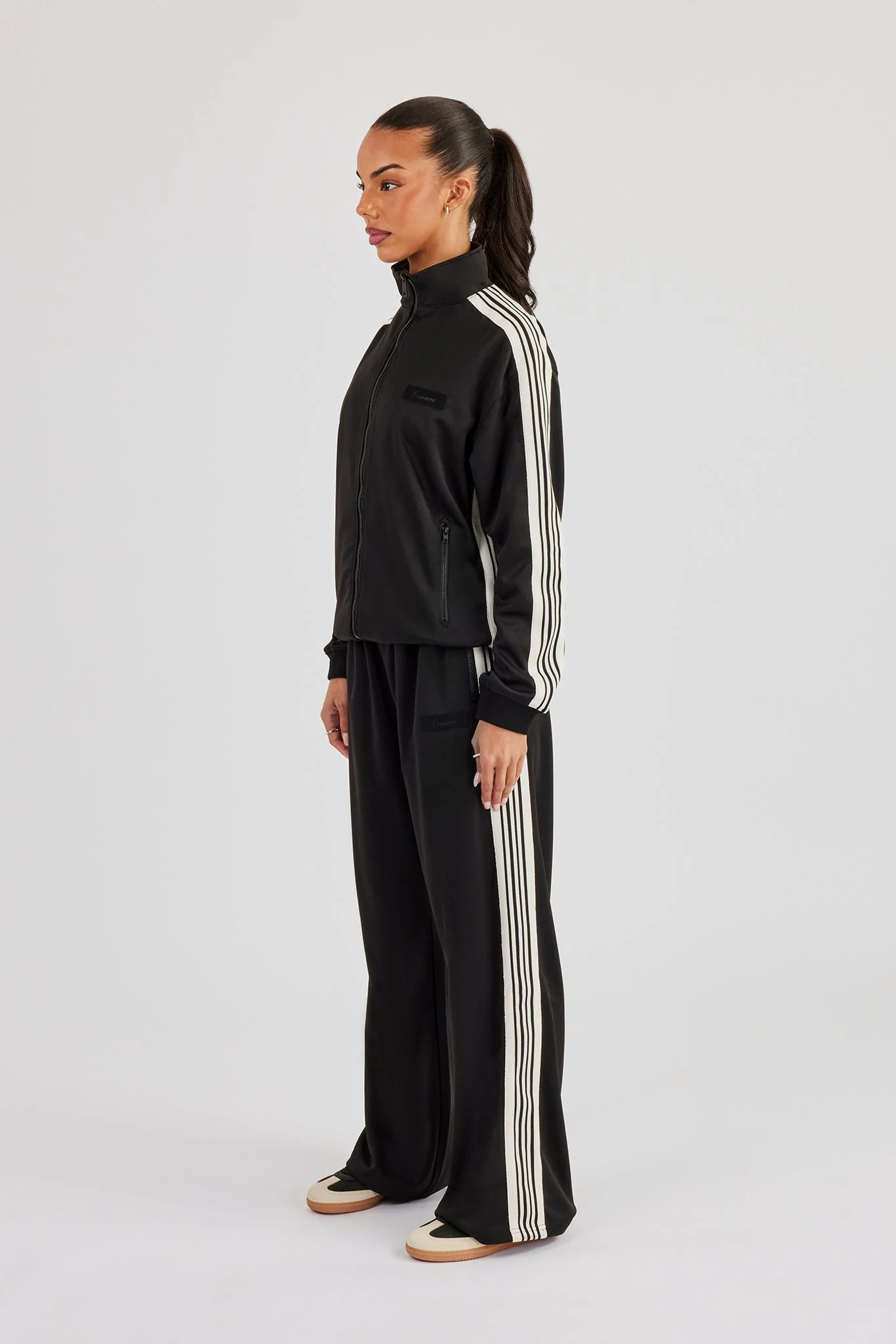 Womens Poly Smooth Taping Track Top & Track Pant - Black - Image 3