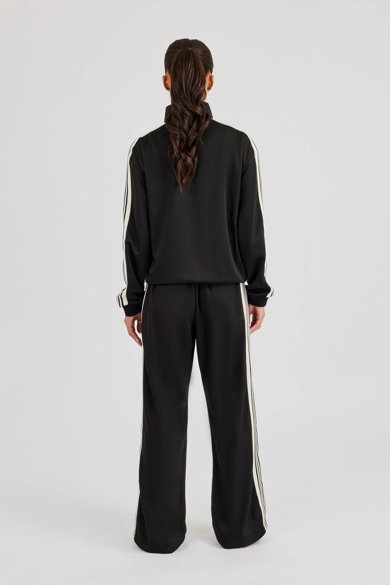 Womens Poly Smooth Taping Track Top & Track Pant - Black - Image 4