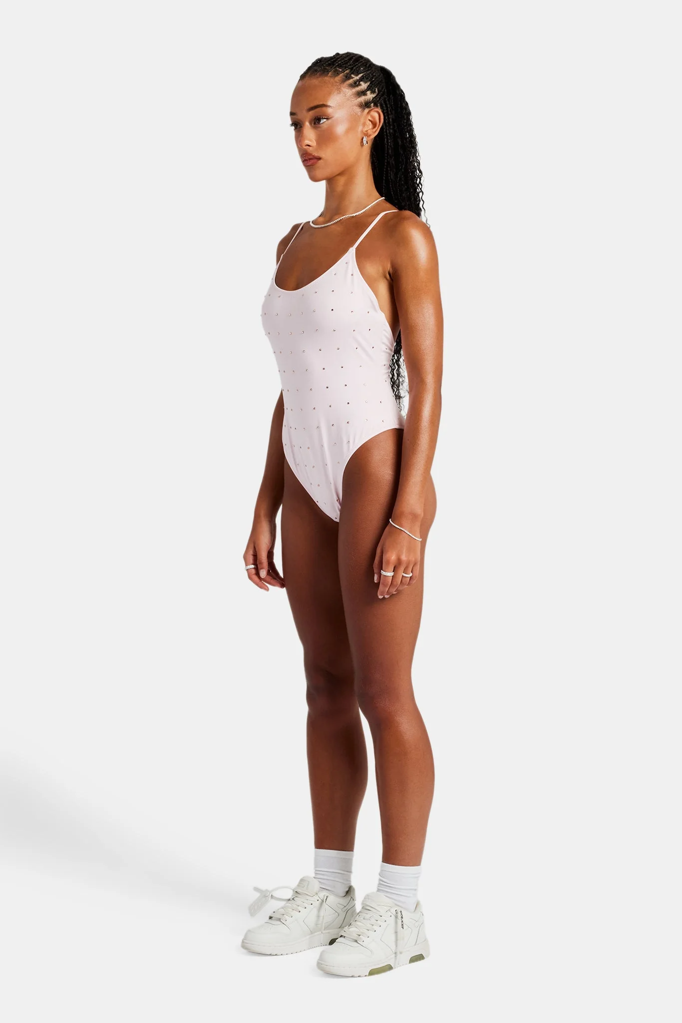 Womens Rhinestone Low Back Swimsuit - Pink - Image 2
