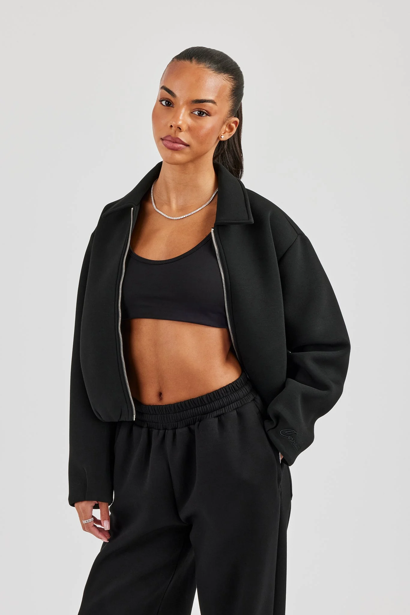 Womens Scuba Harrington Jacket - Black - Image 2