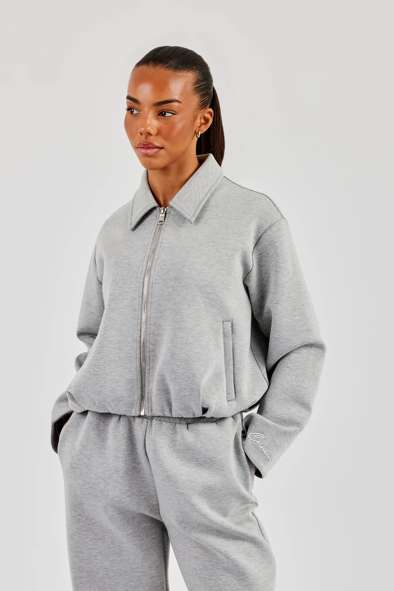 Womens Scuba Harrington Jacket - Grey - Image 5