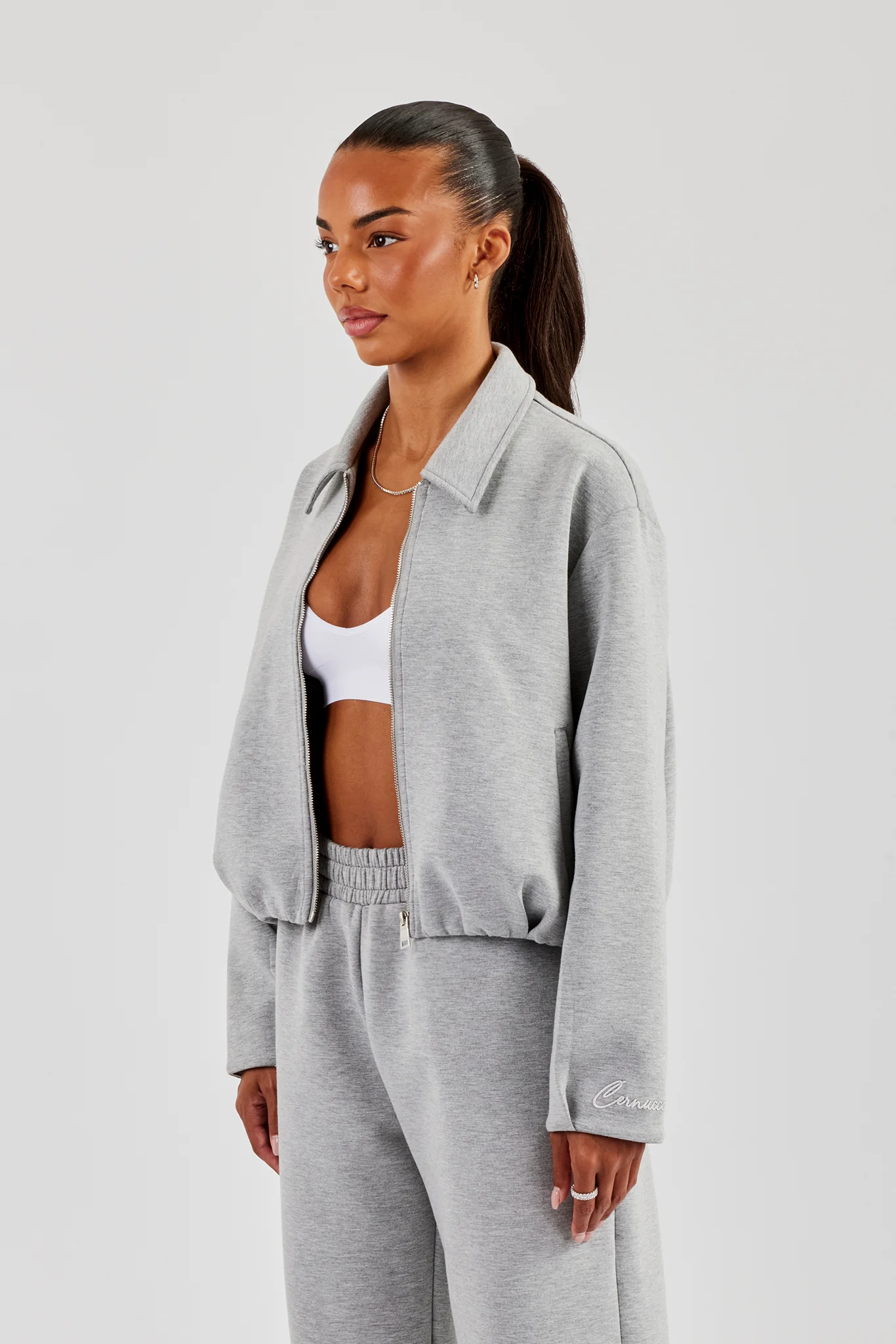Womens Scuba Harrington Jacket - Grey - Image 6