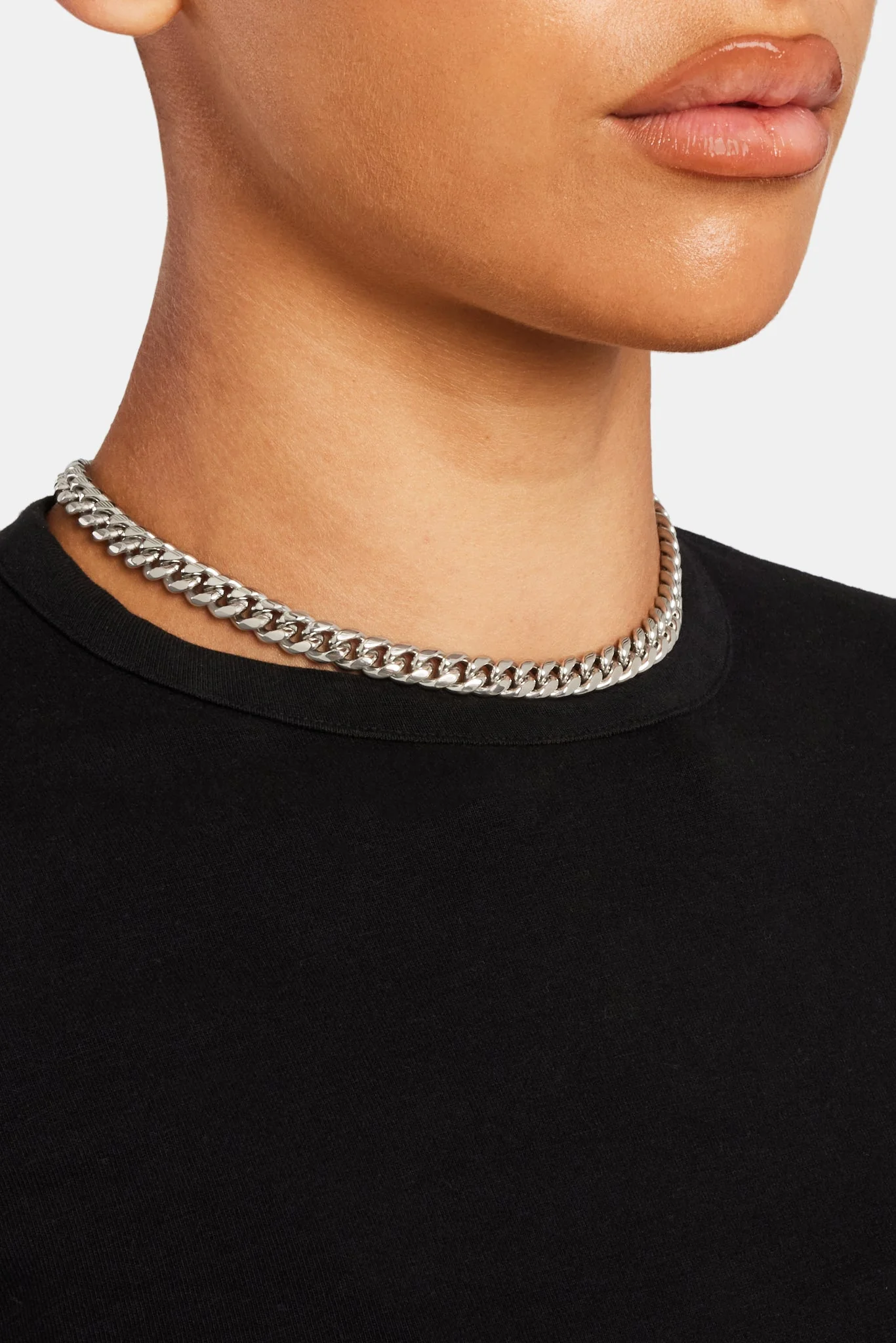 Womens Stainless Steel Miami Cuban Chain - White 8mm - Image 3