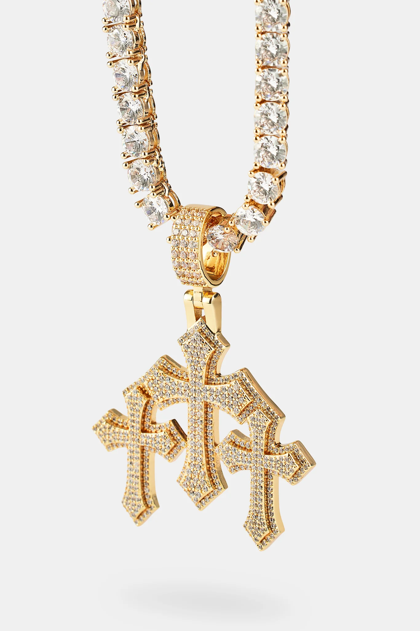 Women's Triple Cross Pendant & 5mm Tennis Chain - Gold