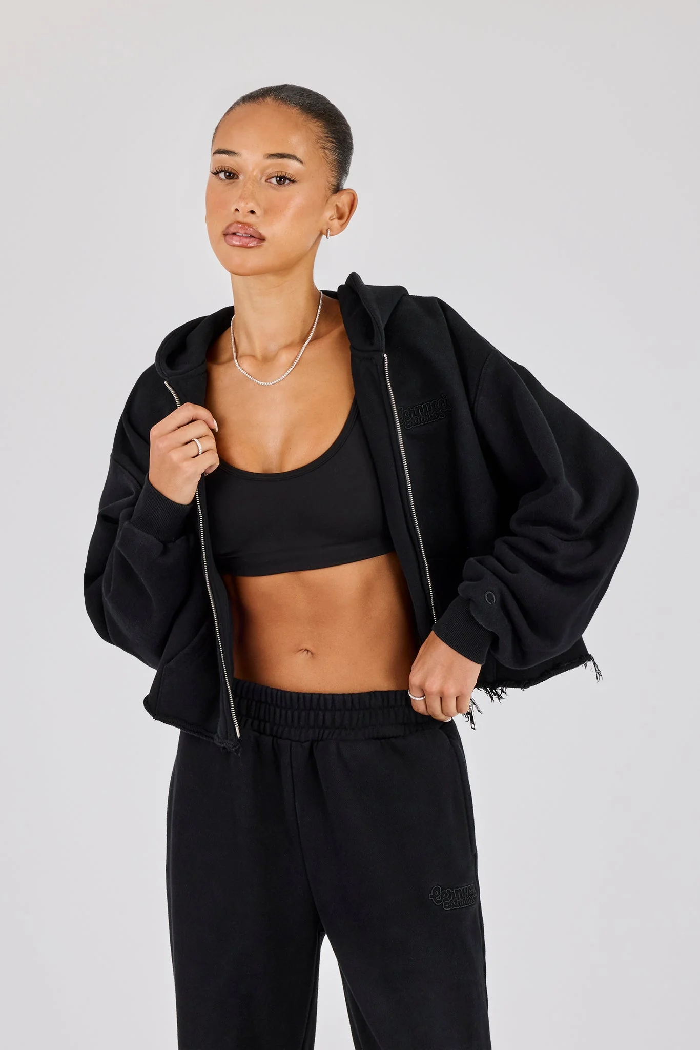 Womens Washed Boxy Fit Zip Through Hoodie - Black - Image 2