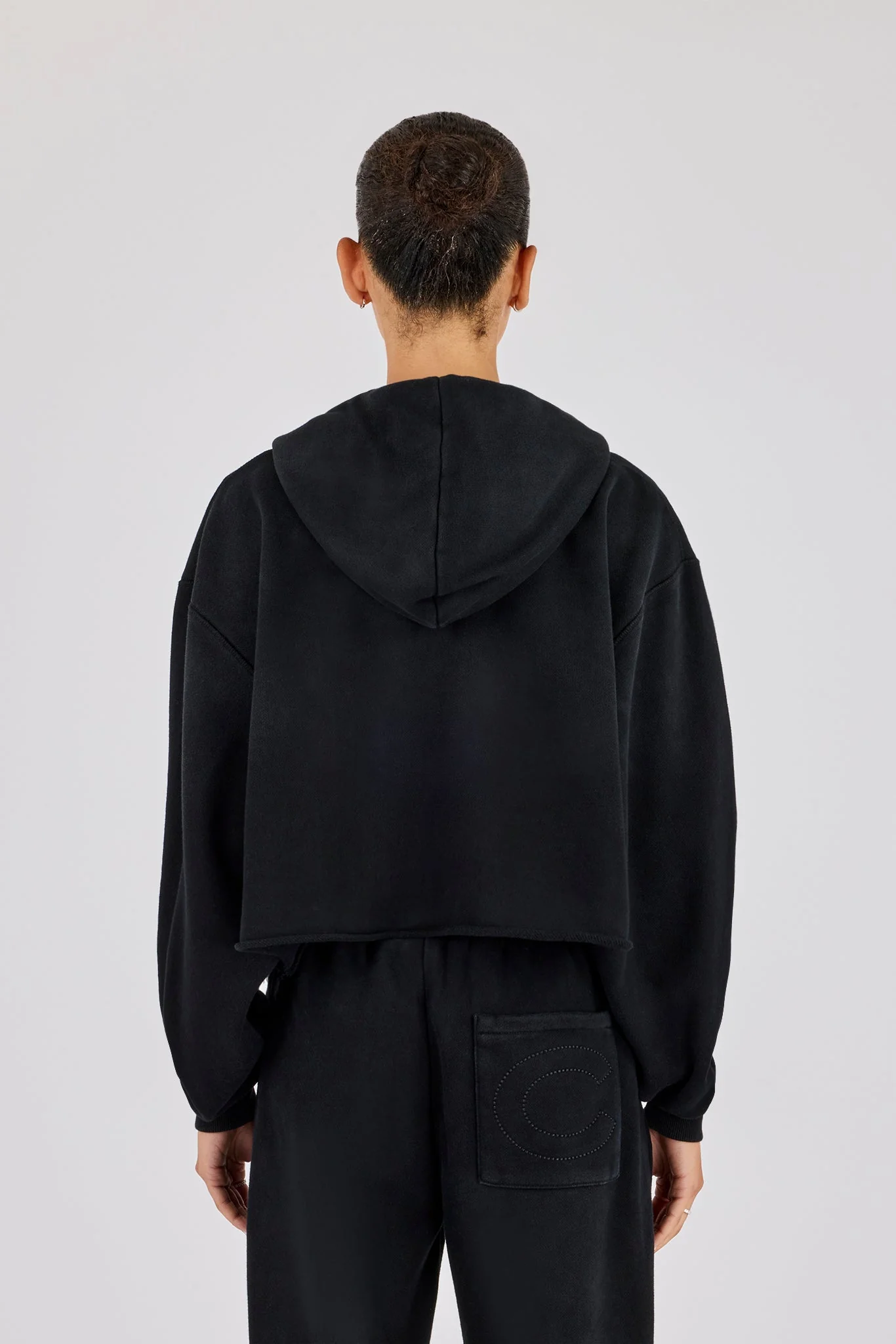 Womens Washed Boxy Fit Zip Through Hoodie - Black - Image 4