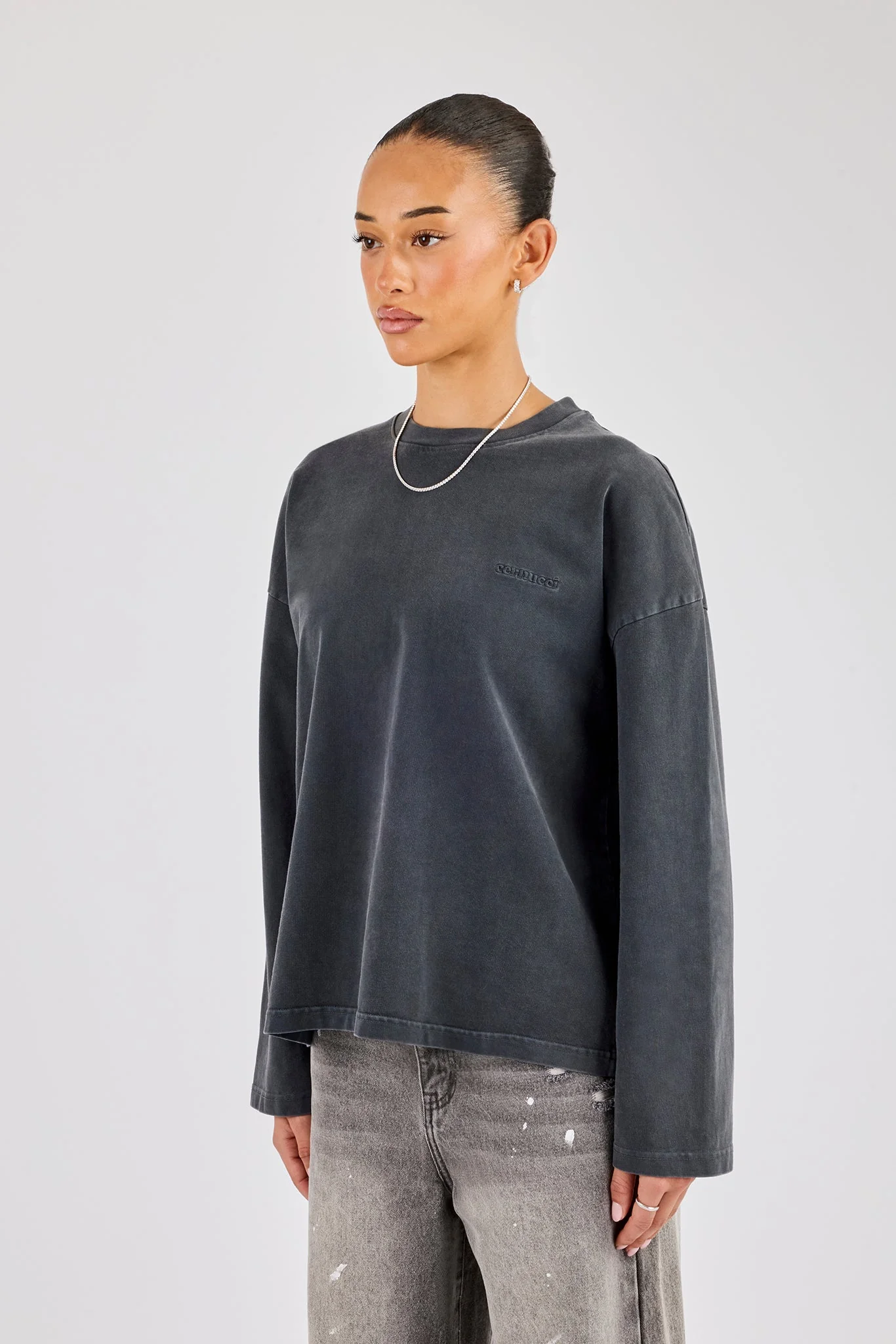 Womens Washed Long Sleeve T-Shirt - Charcoal - Image 2