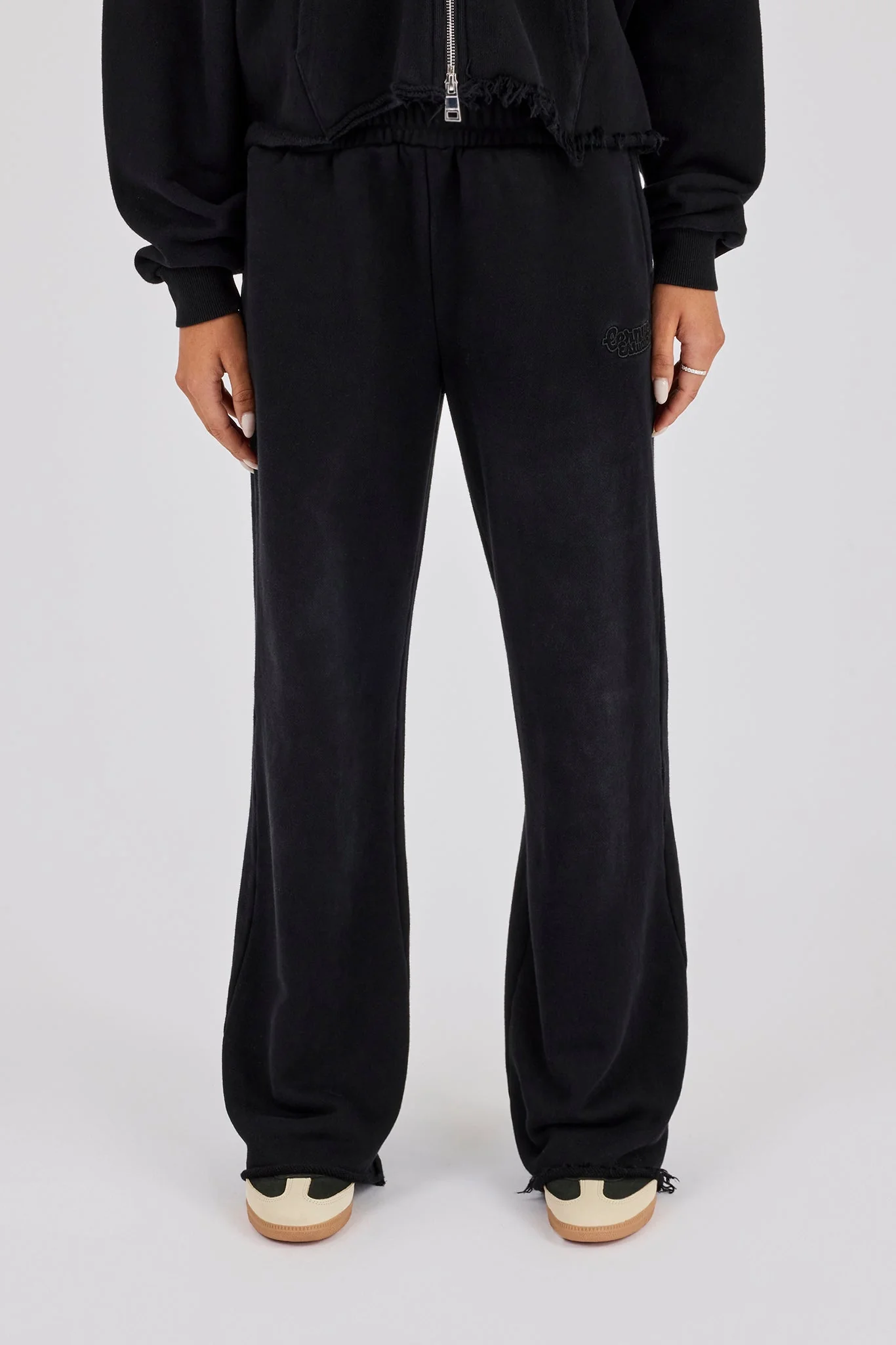 Womens Washed Wide Leg Jogger - Black - Image 2