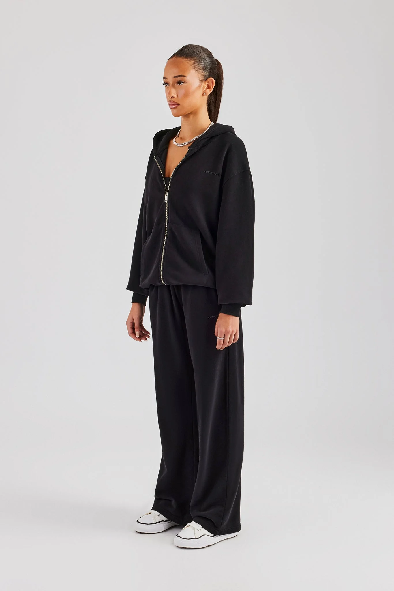 Womens Zip Through Hoodie and Jogger Set - Black - Image 3