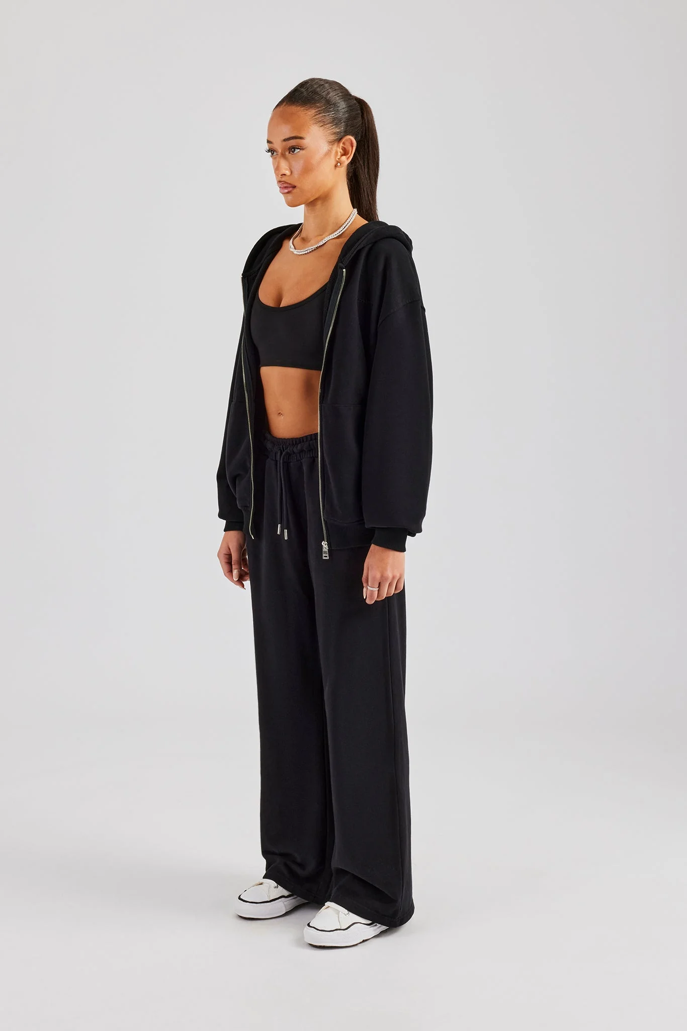 Womens Zip Through Hoodie and Jogger Set - Black - Image 6