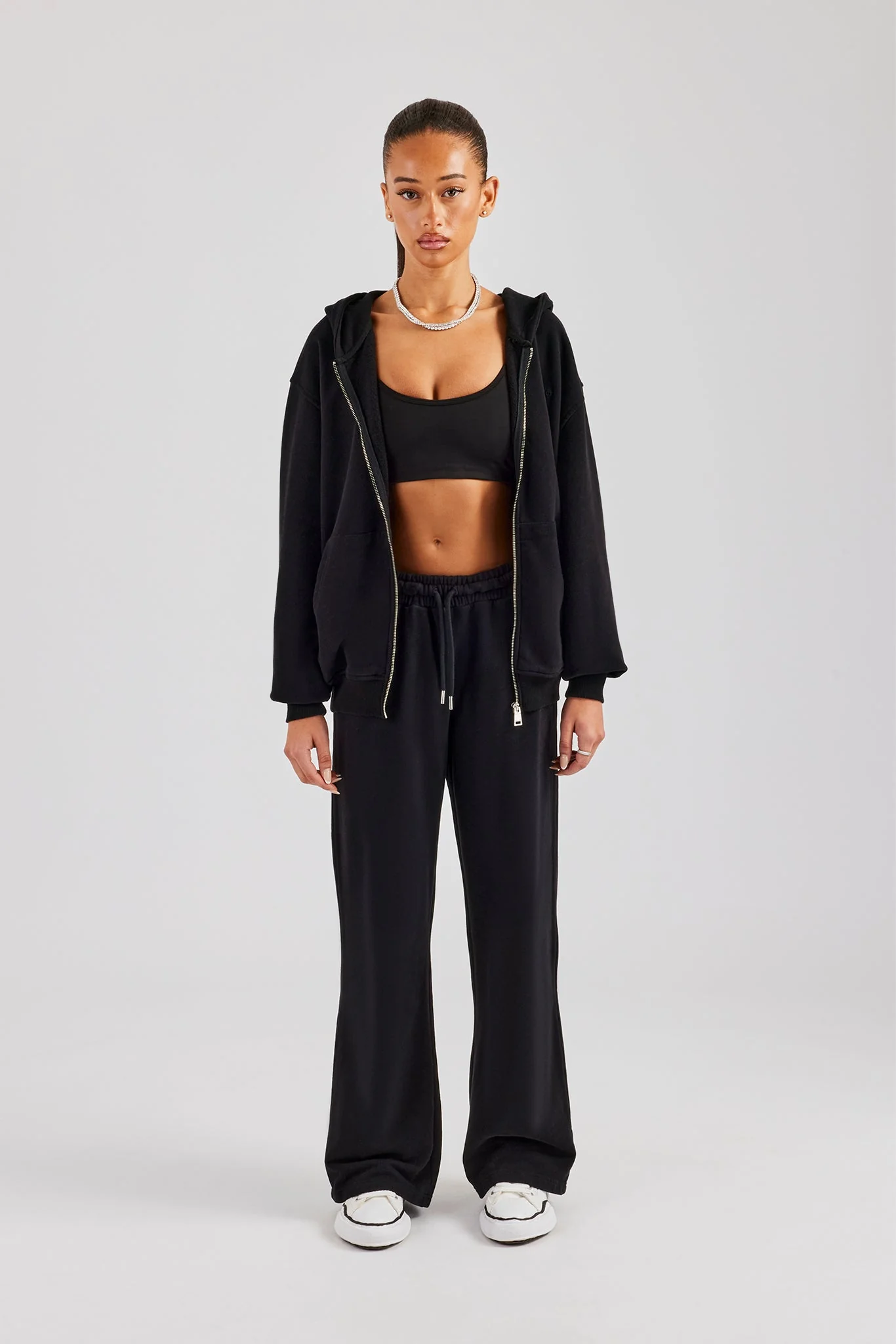 Womens Zip Through Hoodie and Jogger Set - Black - Image 7