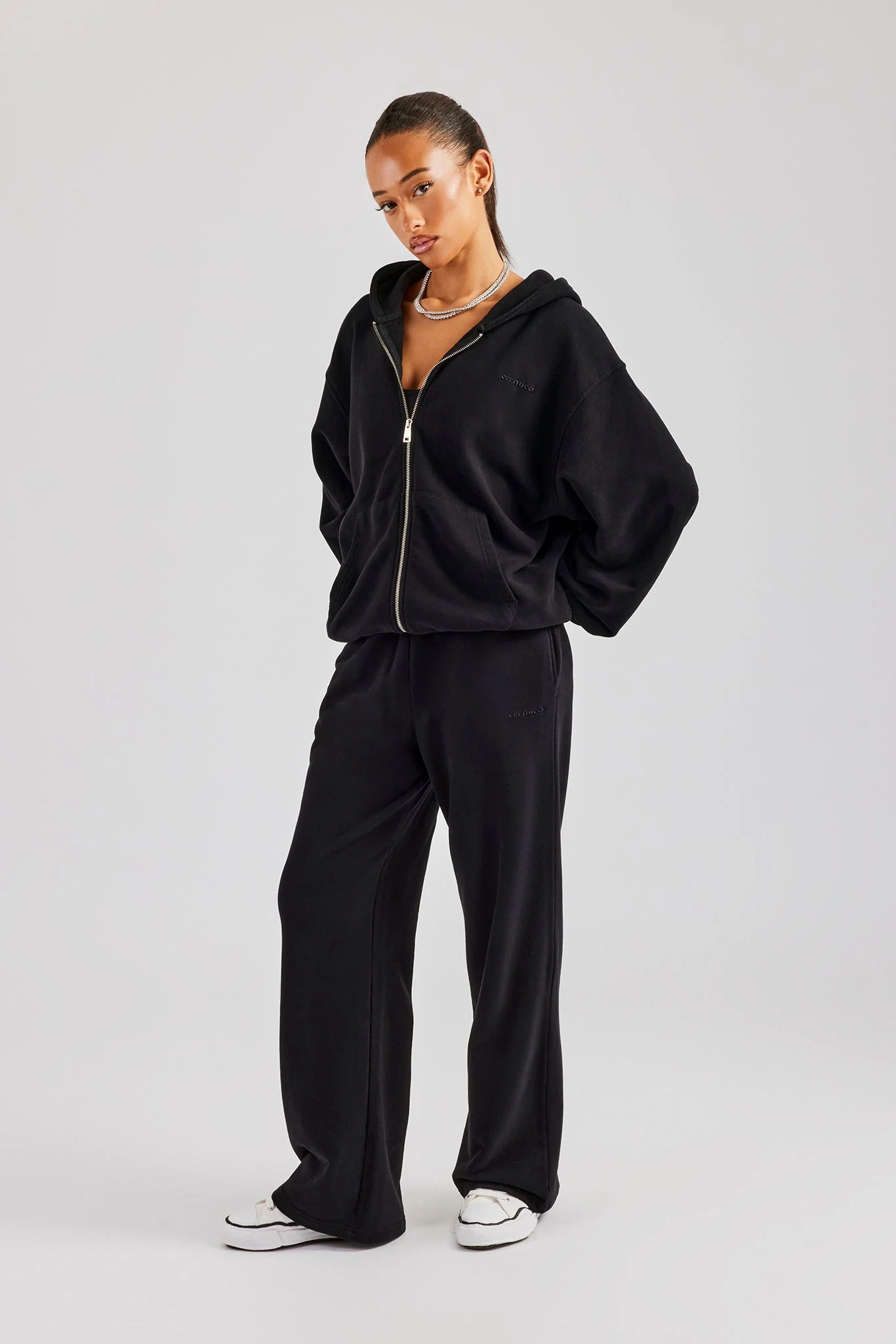 Womens Zip Through Hoodie and Jogger Set - Black - Image 9