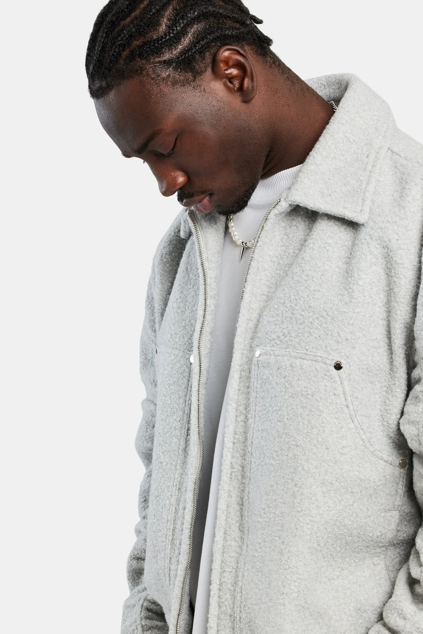 Wool Harrington Jacket - Light Grey - Image 2