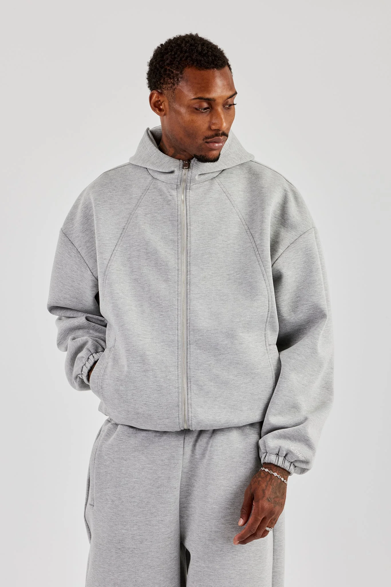 Zip Hooded Panelled Scuba Jacket - Image 4