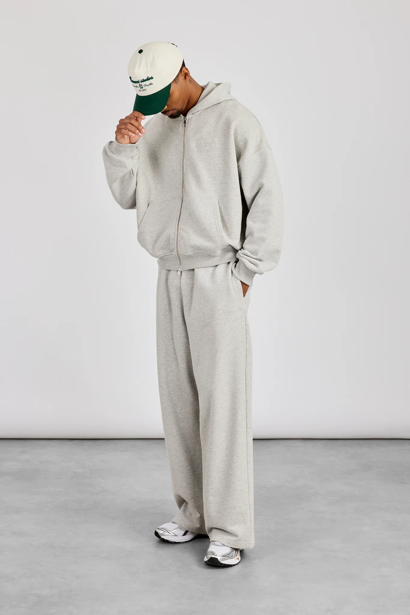 Zip Through Boxy Hoodie & Baggy Fit Jogger - Grey Marl