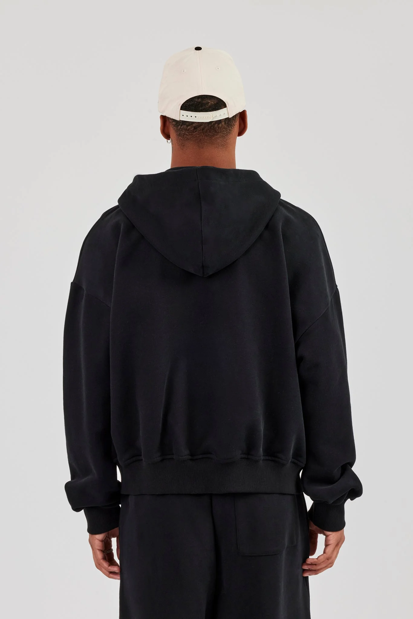 Zip Through Boxy Hoodie - Black - Image 4