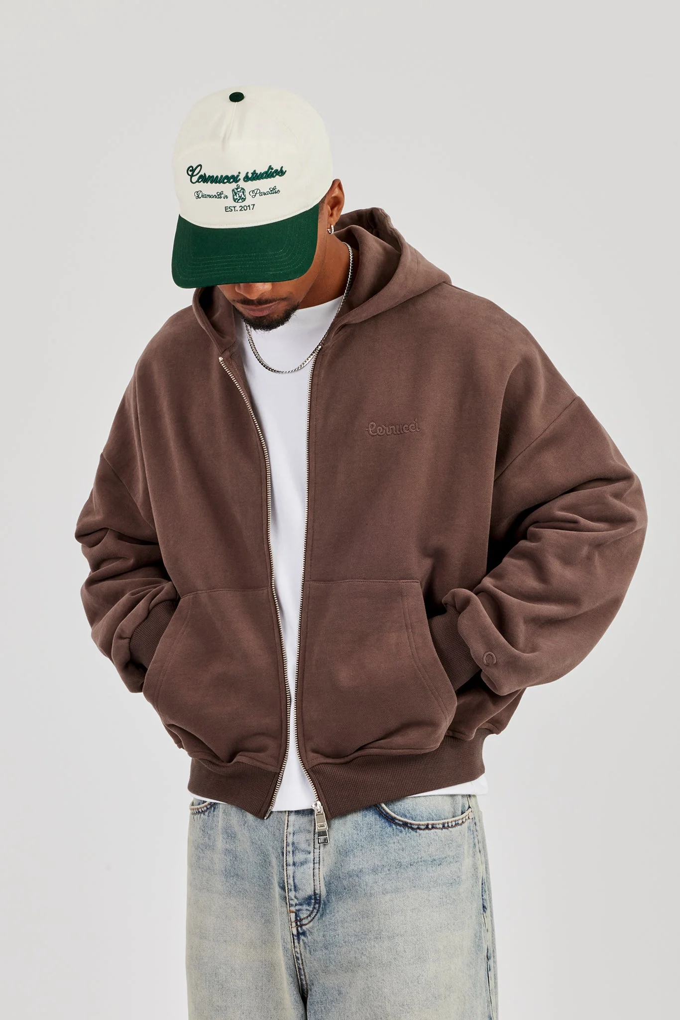 Zip Through Boxy Hoodie - Coffee - Image 4