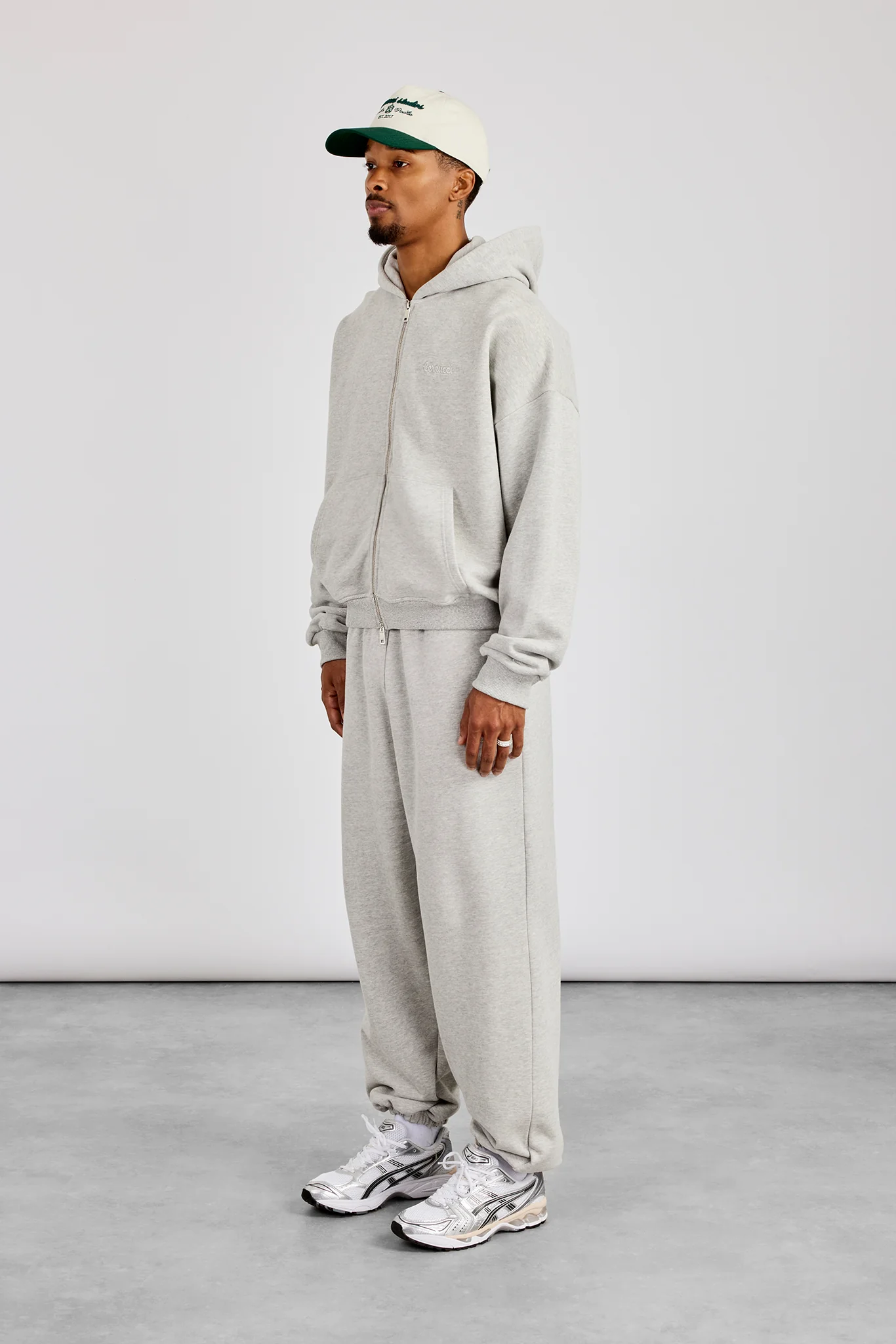 Zip Through Boxy Hoodie & Baggy Fit Jogger - Grey Marl - Image 2