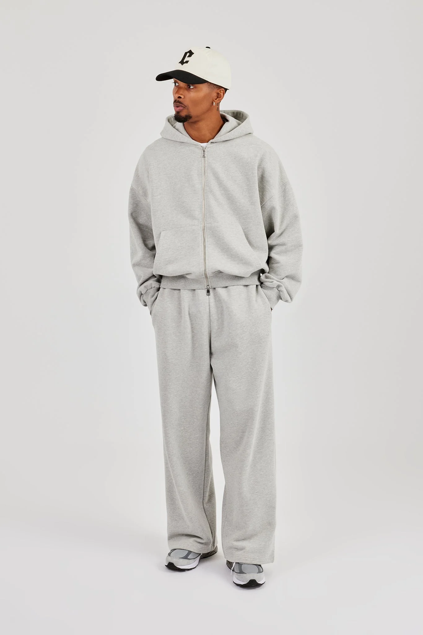 Zip Through Boxy Hoodie - Grey Marl - Image 2
