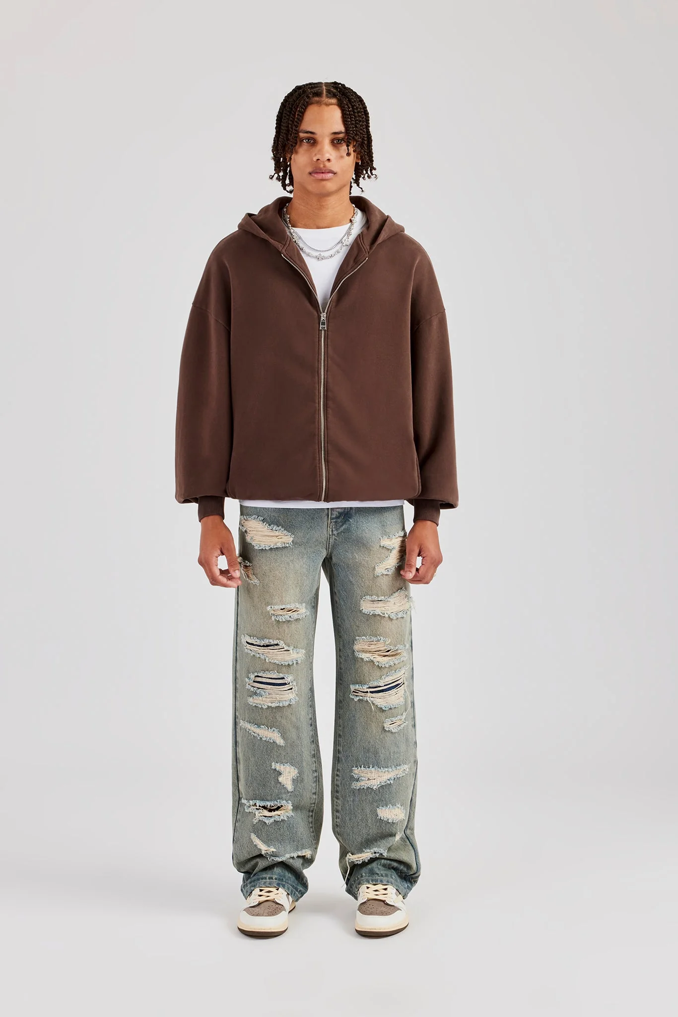Zip Through Hoodie - Chocolate - Image 4