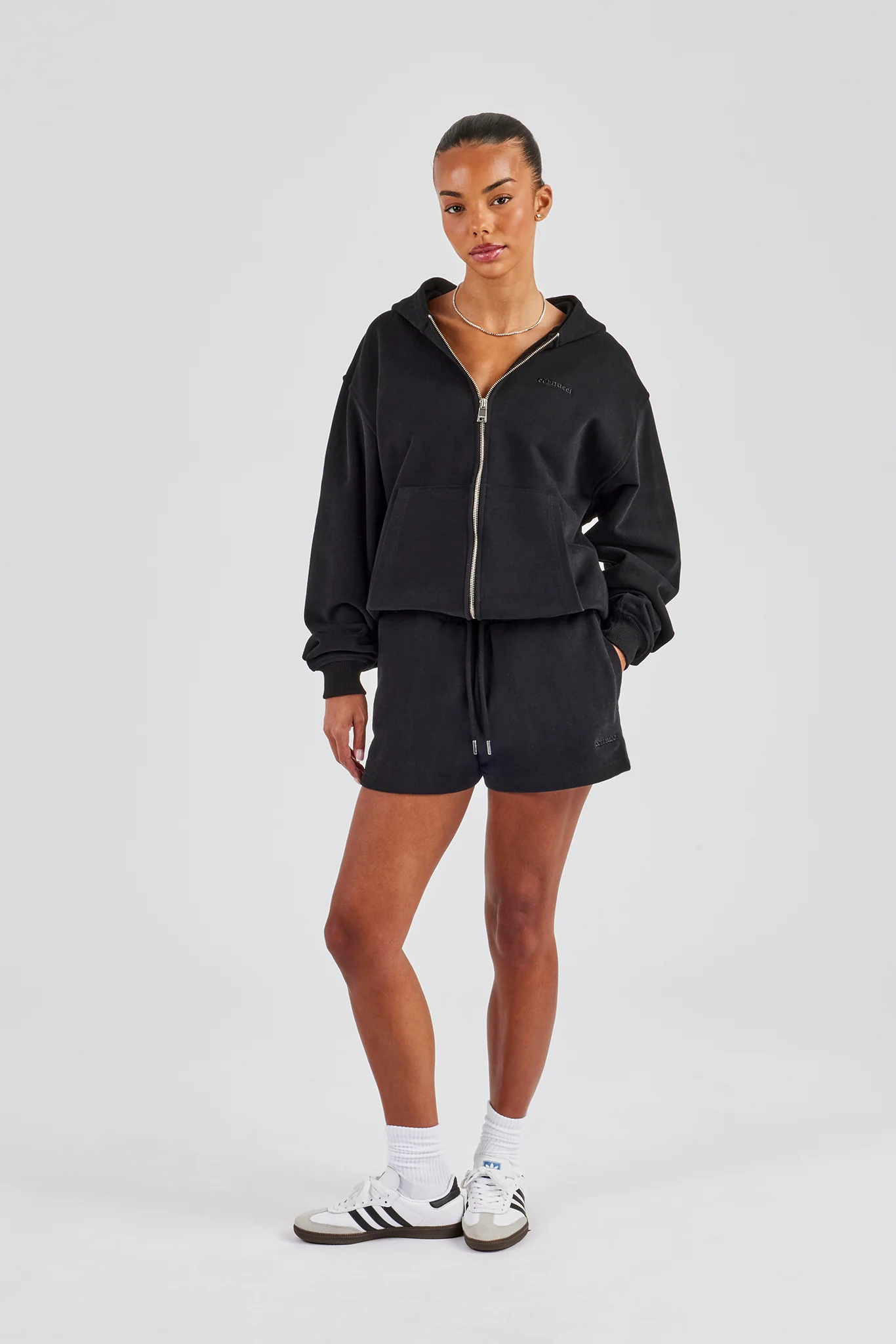 Zip Through Hoodie & Embroidered Short - Black - Image 3