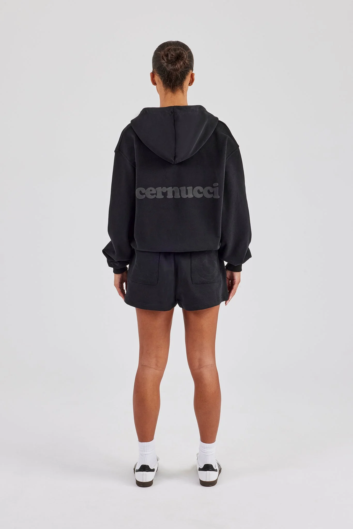 Zip Through Hoodie & Embroidered Short - Black - Image 4