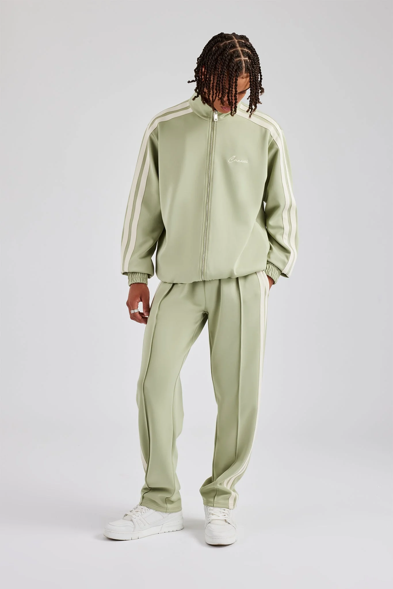 Zip Through Taping Track Jacket - Sage - Image 2