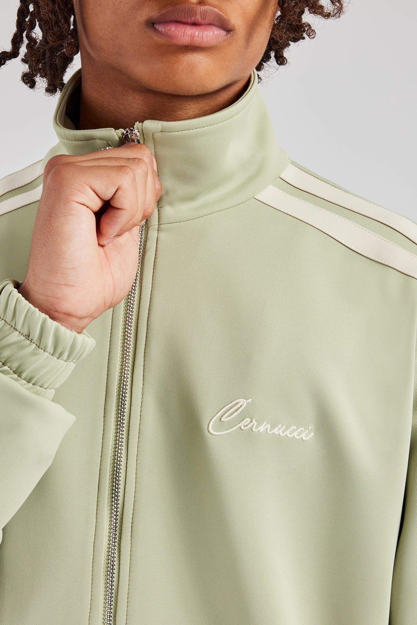 Zip Through Taping Track Jacket - Sage - Image 3