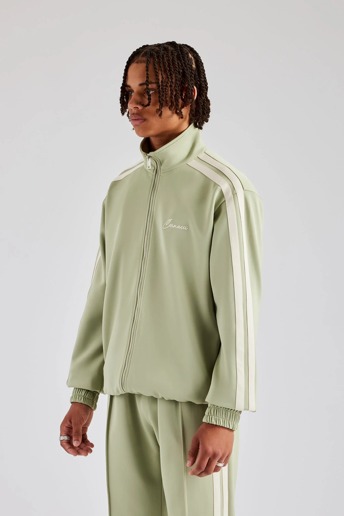 Zip Through Taping Track Jacket - Sage - Image 4