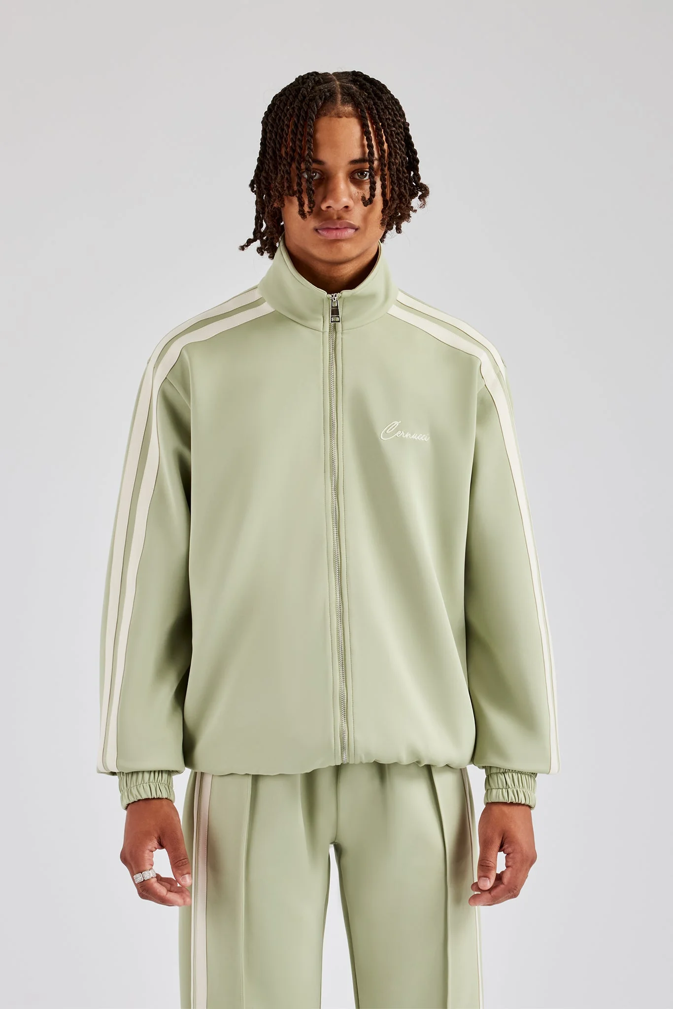 Zip Through Taping Track Jacket - Sage - Image 5