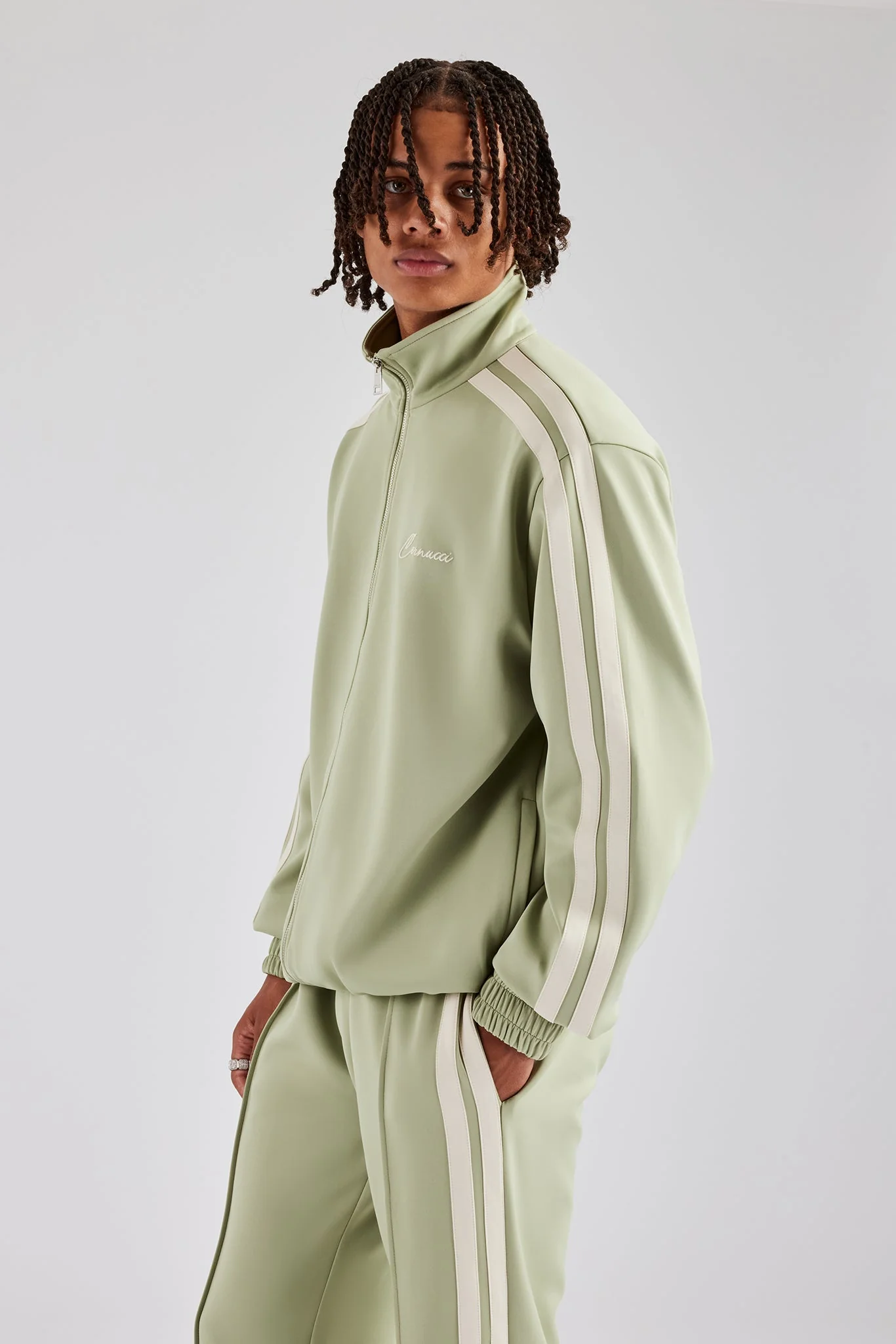 Zip Through Taping Tracksuit - Sage - Image 5